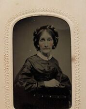 C.1860s Tintype Elderly Woman W Hoop Skirt Cameo Brooch In CDV Case D30137 picture