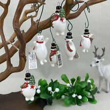 6 Russ Berrie Miniature Ceramic Snowmen & Polar Bear Christmas Ornaments picture