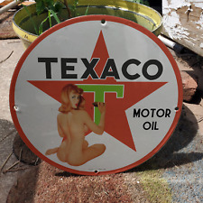 1940 TEXACO MOTOR OIL PORCELAIN GAS & OIL STATION GARAGE MAN CAVE SIGN picture