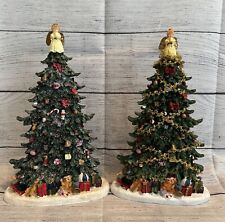 Set of 2 Vintage Resin Hand Painted Christmas Trees picture