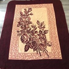 Vintage San Marcos Acrylic Roses Blanket Burgundy Size 92” X 76” picture