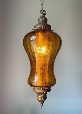 Vintage Swag Lamp Amber Glass Large Optic Hanging light Diffuser crackle pear picture