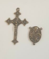 Antique Bronze Crucifix Jesus Christ Mary Rosary Piece set 2