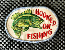 HOOKED ON FISHING VINTAGE EMBROIDERED SEW ON ONLY PATCH BASS FISHING 4 1/2
