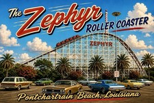 The Zephyr ROLLER COASTER Pontchartrain Beach, Louisiana Modern Postcard C243 picture