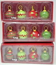 Tag Christmas Ornament Place Card Holder Ceramic Baubles Set of 12 picture