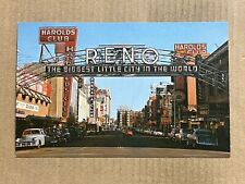 Postcard Reno NV Nevada Arch Sign Harolds Club Casino Old Cars Virginia Street picture