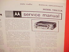 1965 MOTOROLA AUTO CAR AM RADIO FACTORY SERVICE SHOP REPAIR MANUAL MODEL TM625A picture