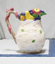 Vintage WCL Ceramic Weave Pottery Pitcher - Fruit Design, 8.5