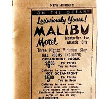Malibu Motel Atlantic City Advertisement 1963 New Jersey Oceanfront DWDD17 picture