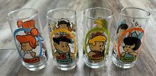VINTAGE 1986 Flintstone Kids Pizza Hut Glasses Full Set of 4 BRAND NEW GLASSES picture