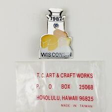 Vintage 1982 Wisconsin Cheese & Cream Can Lions Club Metal Enamel Lapel Pin NOS picture