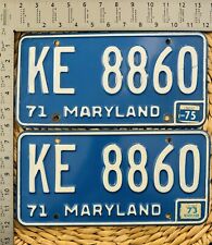 1971 1973 Maryland License Plate PAIR KE8860 ALPCA AACA Garage Decor Ford Dodge picture