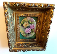 ANTIQUE WOOD GOLD GILT GESSO FRAME WITH HANDPAINTED TILE ROSES picture