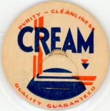 Milk Bottle Cap - generic - CREAM -- PURITY - CLEANLINESS - QUALITY GUARANTEED picture