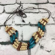 Beaded Necklace Triple Layered Wooden Beads Tropical Island Motif picture