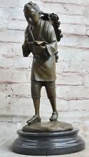 Boy Reading Book Librarian Library Art Bronze Marble Statue Reading Room Gift picture