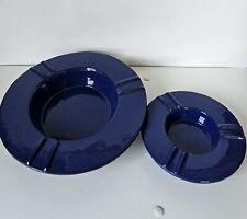 2 Vintage MCM Cobalt Blue Glass Ashtray Slotted and slightly curved Round picture