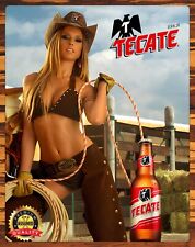 Tecate - Cerveza - Cowgirl - Restored - Rare - Metal Sign 11 x 14 picture