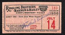 Scarce Ringling Brothers B&B Circus Used Ticket July 14 1956 Complimentary  picture