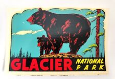 Vintage GLACIER NATIONAL PARK Bears Travel Souvenir Water Decal LINDGREN TURNER picture