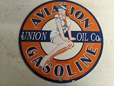  VINTAGE 1959 UNION AVIATION GASOLINE PORCELAIN GAS STATION PUMP OIL SIGN picture