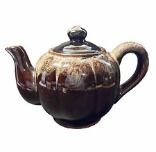Vintage Brown Drip Glaze Ribbed Ceramic Teapot MCM Grannycore Made In Japan picture