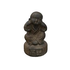 Oriental Gray Stone Little Lohon Monk Covering Ears Statue ws3627 picture
