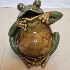 9” Long Vintage Large Ceramic Glossy Frog Toad Green Decor Figurine Porch Decor  picture