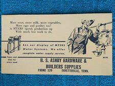 Vintage F E  MYERS  WATER SYSTEM Supply Equipment INK BLOTTER Ashby Hardware TN picture