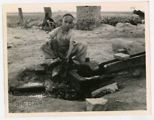 Vintage 1944 China Photograph Sian Clothes Washing Young Man Photo CBI Xi'an picture