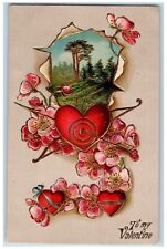 Valentine Postcard Heart Bow And Arrow Flowers Embossed c1910's Unposted Antique picture