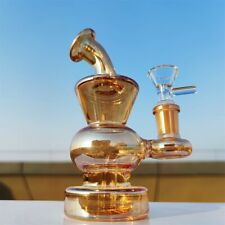 6 inches Golden Color Portable Mini Glass Bong Water Pipe Hookah 14mm Bowl picture
