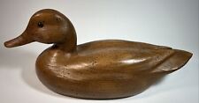 Duck Decoy Wooden Figure Unpainted Natural Carved Solid Glass Eyes Vintage 14