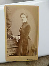 Antique CDV Cabinet Photo Stern Young Woman w Velvet in Dress Studio Photo picture