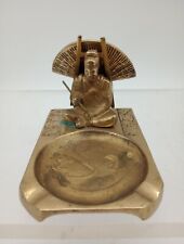 Vtg 1940's Brass Ashtray Pipe Rest  Featuring Man At Koi Pond 6 1/4