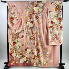 64.8inc Japanese Kimono SILK FURISODE Peony Noshi Pink picture