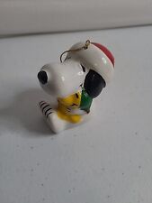 Vintage SNOOPY Hugging Woodstock 1972 Peanuts Christmas Ceramic Ornament  picture