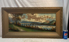 Vtg Early 1900’s Reverse Hand Painting Rockville Bridge Harrisburg PA framed picture