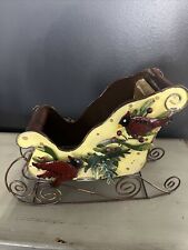 Vintage Heavy Metal ChristmasCardinal Painted Sleigh 12 In Long 8.5 High picture