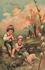 c1910 Old World Children Sheep Clarinet  Embossed Easter P386 picture