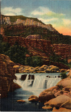 OAK CREEK CANYON FLAGSTAFF TO PRESCOTT ARIZONA  WATERFALL POSTCARD picture