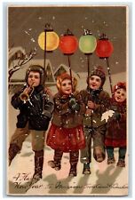 1906 New Year Children Caroling Lantern Clapsaddle Brooklyn NY Antique Postcard picture