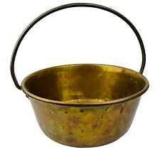 Antique Primitive Brass Cauldron Pot Kettle Planter 14 Inch Farmhouse Kitchen picture