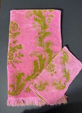 Vintage Bathroom Towel And Wash Cloth Green Pink Grants Home Made In USA picture