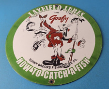Vintage Layfield Sign - Fishing Lures Sign - Goofy - Gas Service Pump Plate Sign picture
