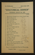 1929 S.S. Pennland Red Star Line Steamship Anatomical Dinner Program Sheet Card picture