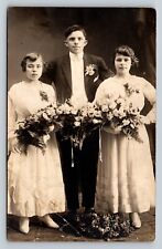 RPPC Man with Two Women with Wedding Flowers CYKO 1904-1920s VTG Postcard 1421 picture