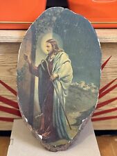 “Behold I Stand at the Door and Knock” Vintage Wood Slice Decoupage Picture picture