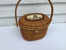 Woven Nantucket Basket Purse With Don Thomas Scrimshaw picture